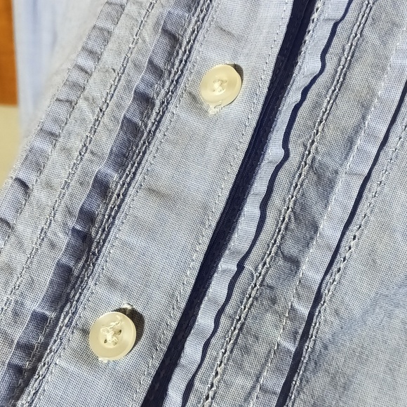Classic ruffle button down academia white stitching boyfriend fit light blue S - Picture 3 of 8